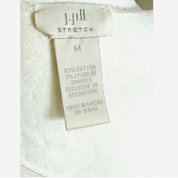 J. Jill Women’s M White 3/4 Sleeve Stretch Shirt Embroidered Flower Top - Picture 5 of 6